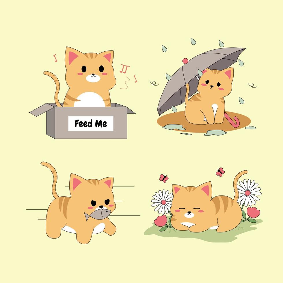 cute stray cat sticker vector