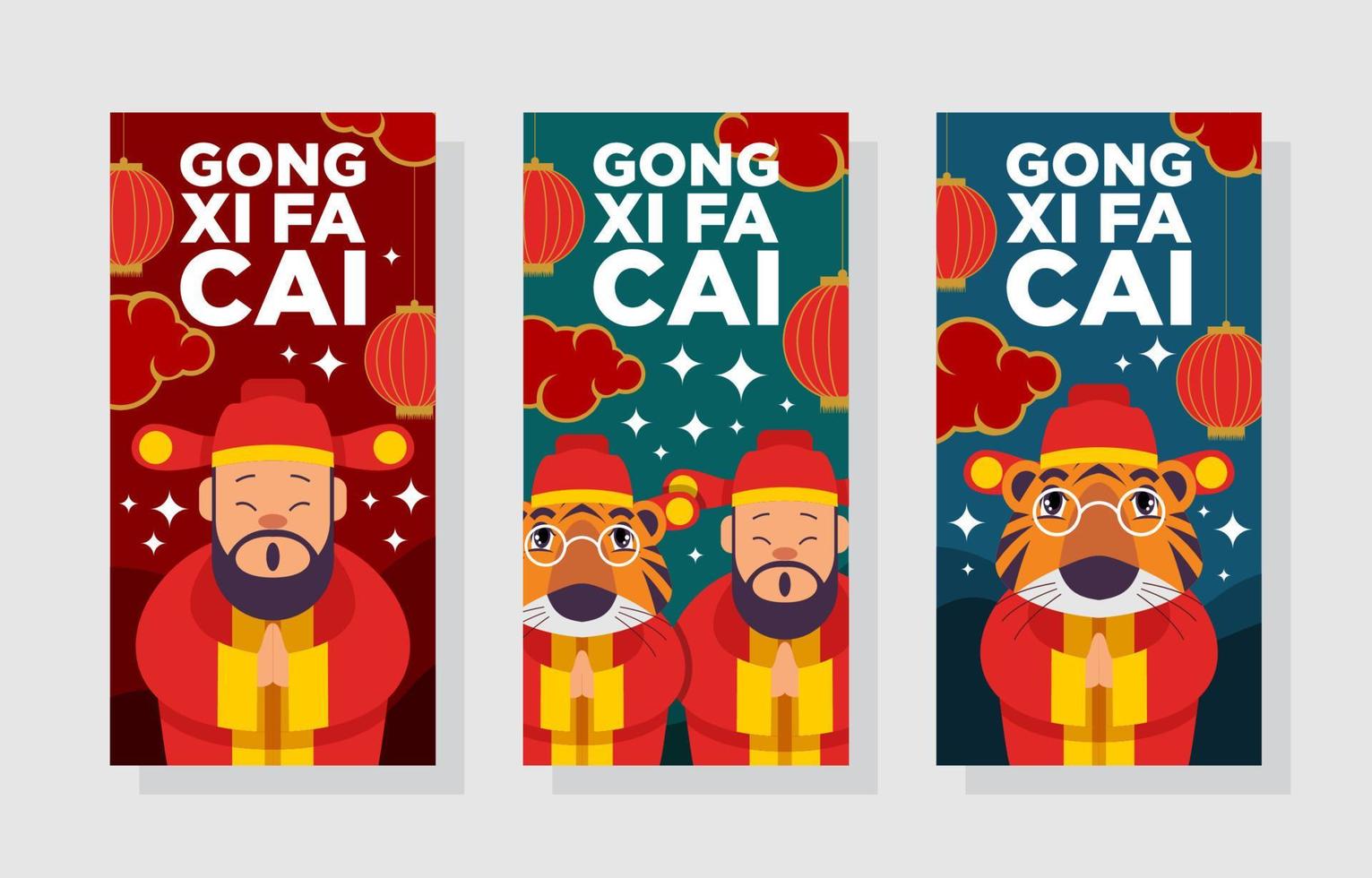 conjunto de plantillas de banner de saludos de gong xi fa cai vector