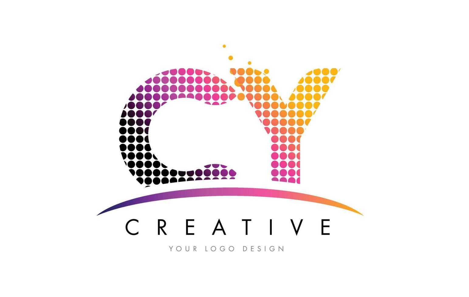 CY C Y Letter Logo Design with Magenta Dots and Swoosh vector