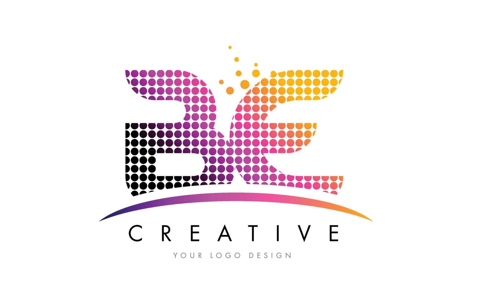 BE B E Letter Logo Design with Magenta Dots and Swoosh vector