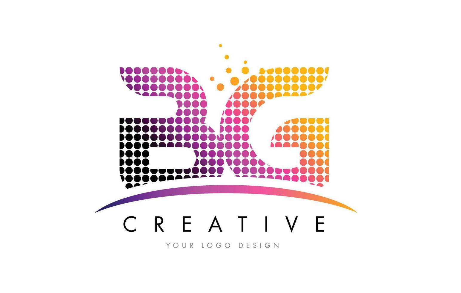 Diseño de logotipo bg bg letter con puntos magenta y swoosh vector