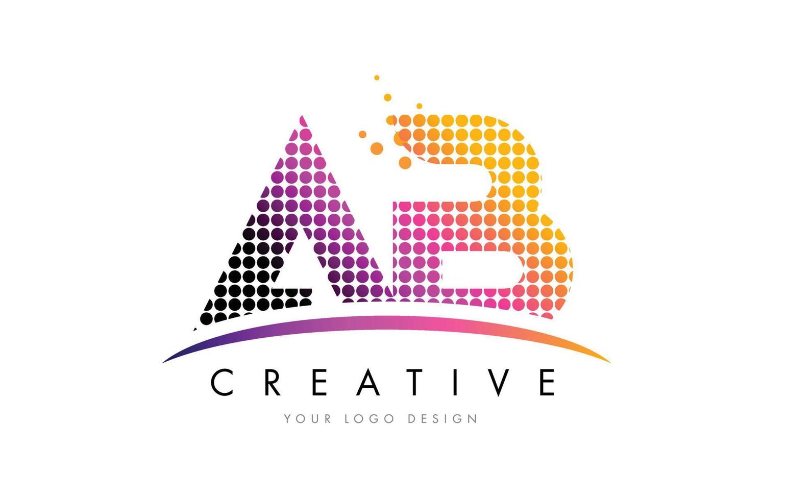 Diseño de logotipo ab ab carta con puntos magentas y swoosh vector