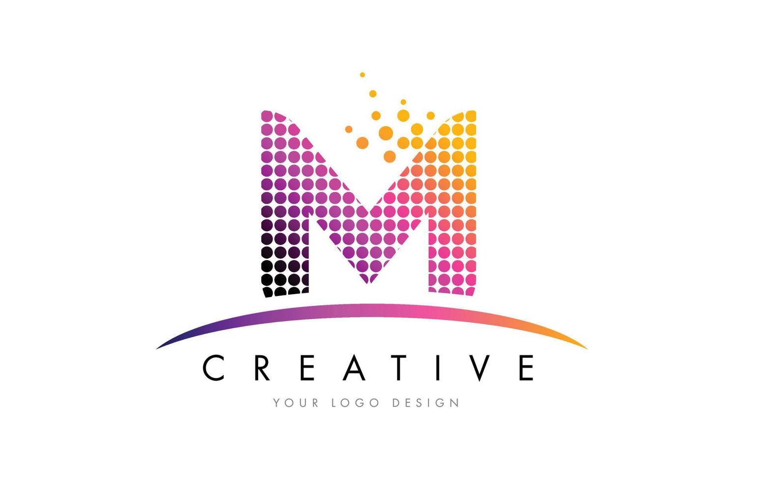 Diseño de logotipo de letra m con puntos magentas y swoosh vector