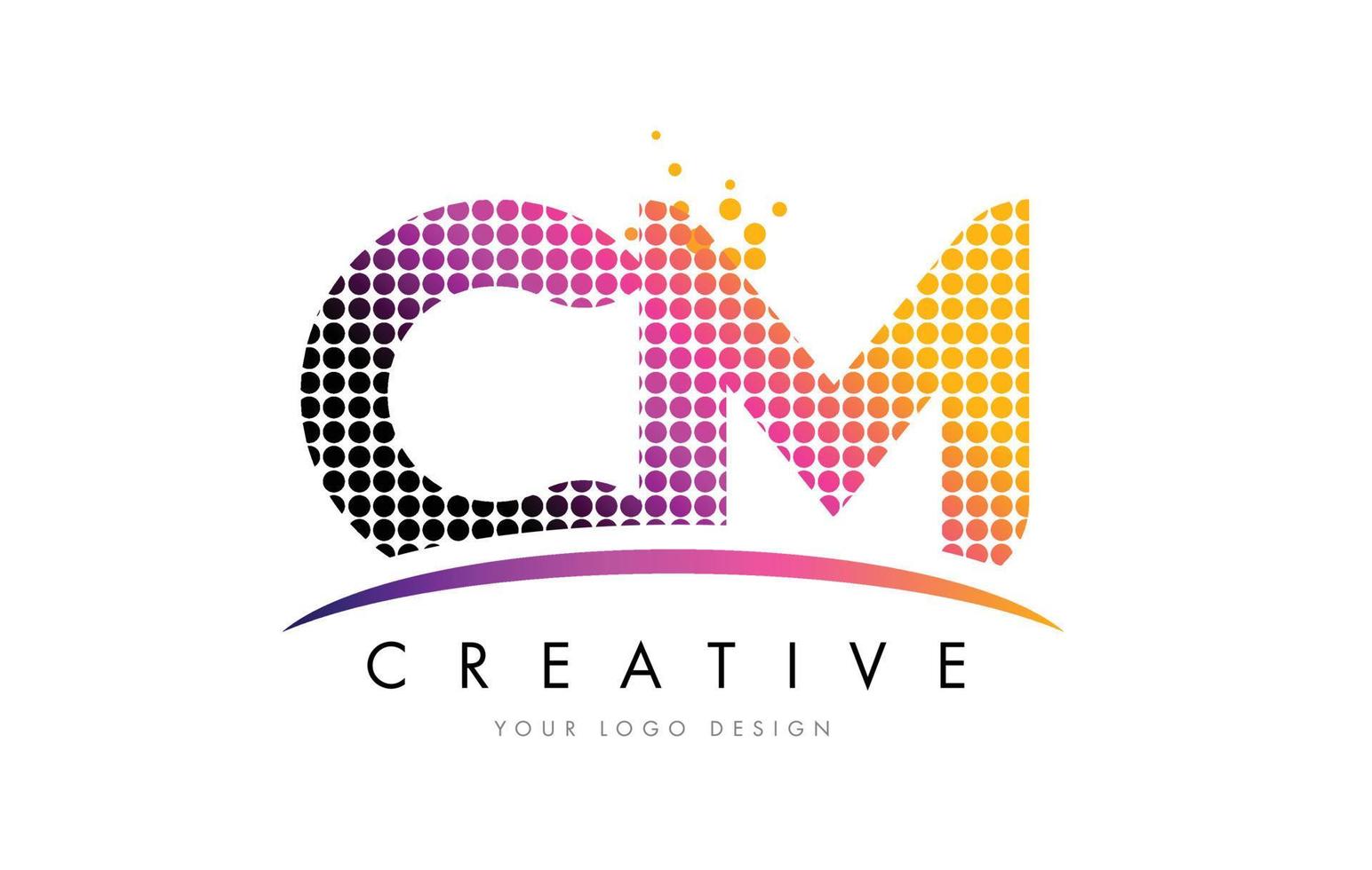 CM C M Letter Logo Design with Magenta Dots and Swoosh vector