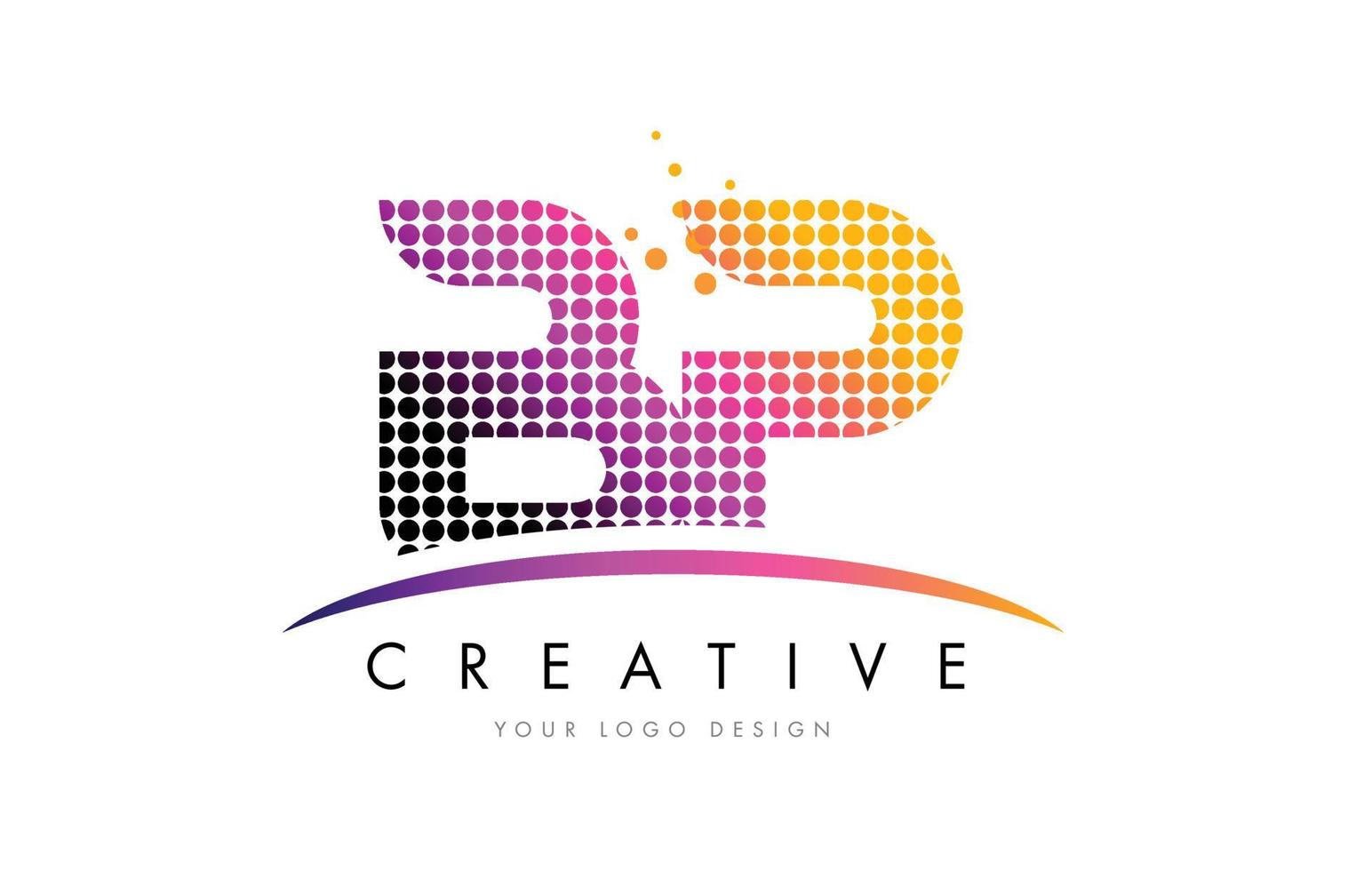 BP B P Letter Logo Design with Magenta Dots and Swoosh vector