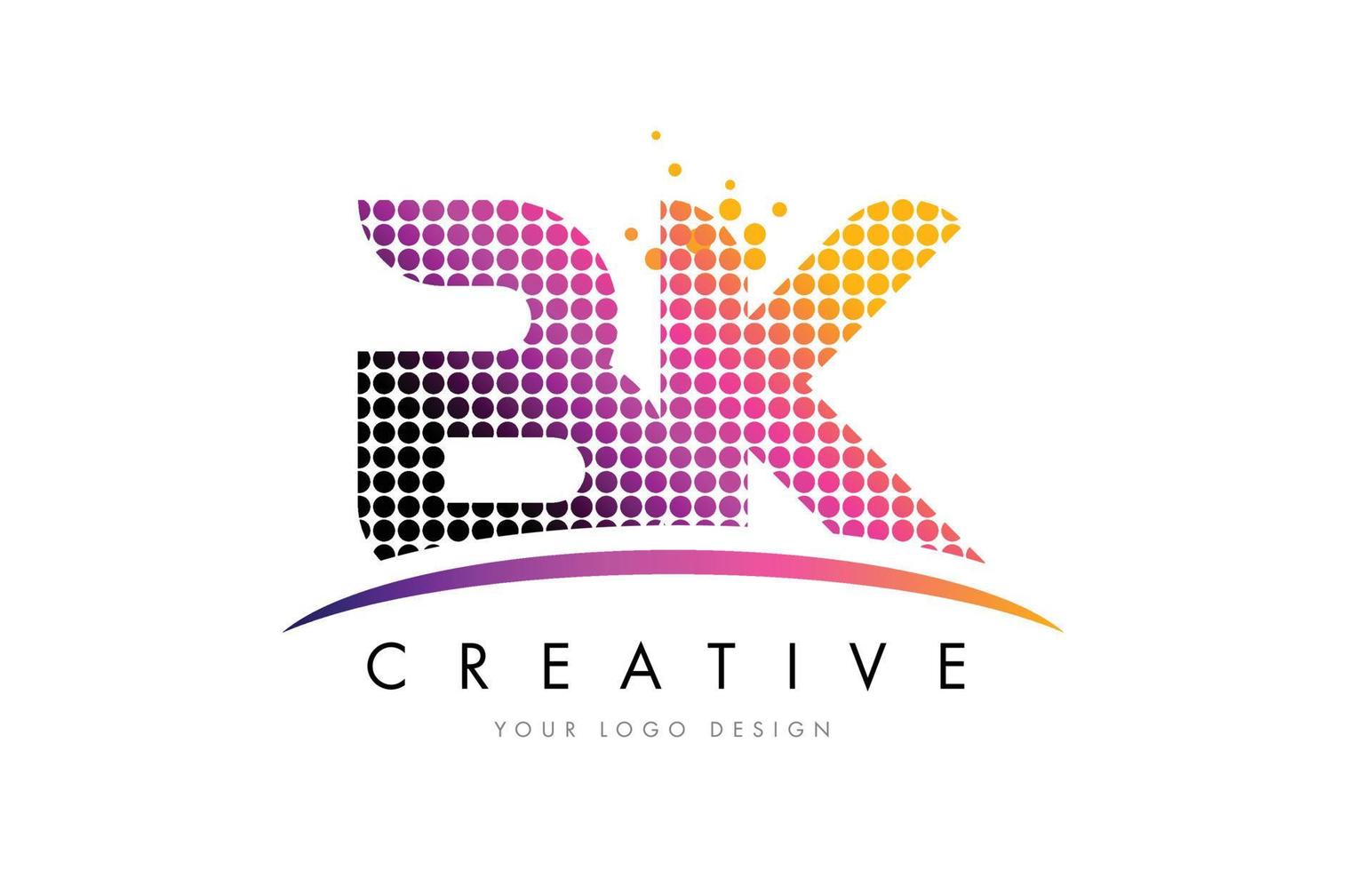 BK B K Letter Logo Design with Magenta Dots and Swoosh vector
