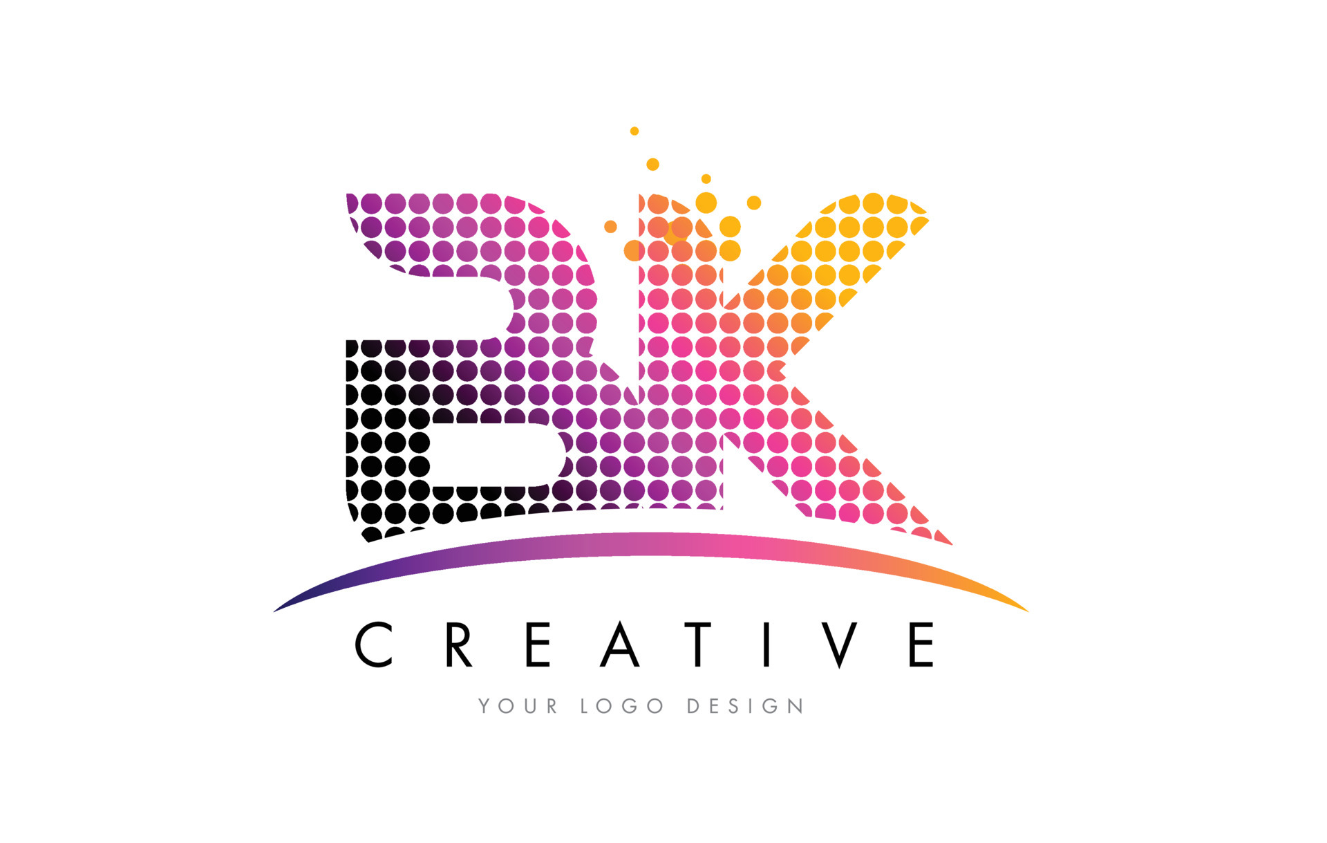 BK B K Letter Logo Design with Magenta Dots and Swoosh 4903791 Vector