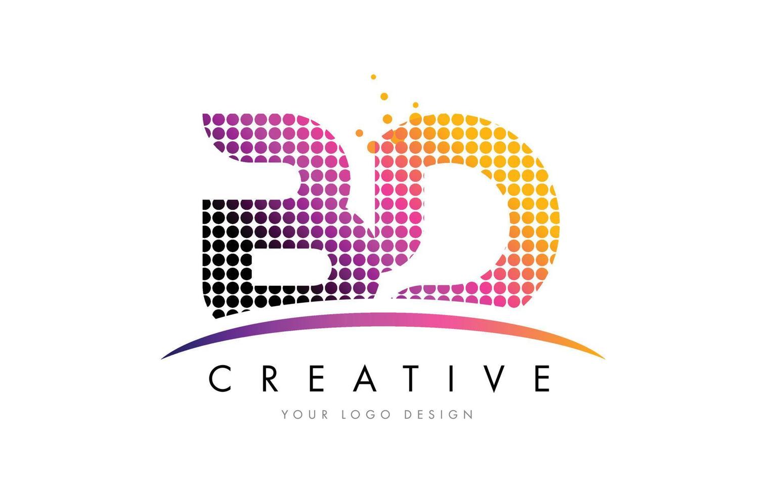 BD B D Letter Logo Design with Magenta Dots and Swoosh vector