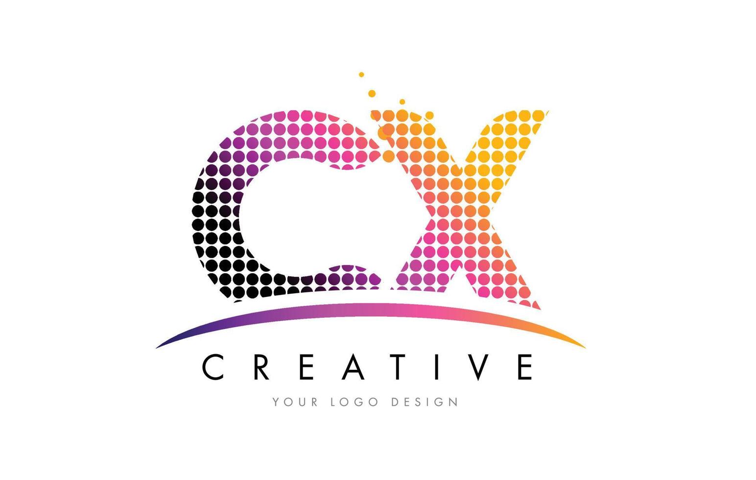 CX C X Letter Logo Design with Magenta Dots and Swoosh vector