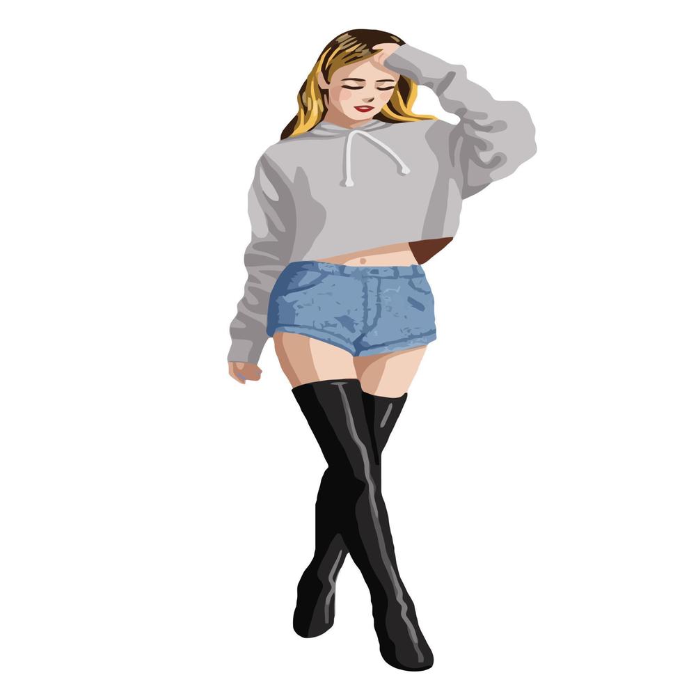 Fashion Model Posing in Knee High Boots vector