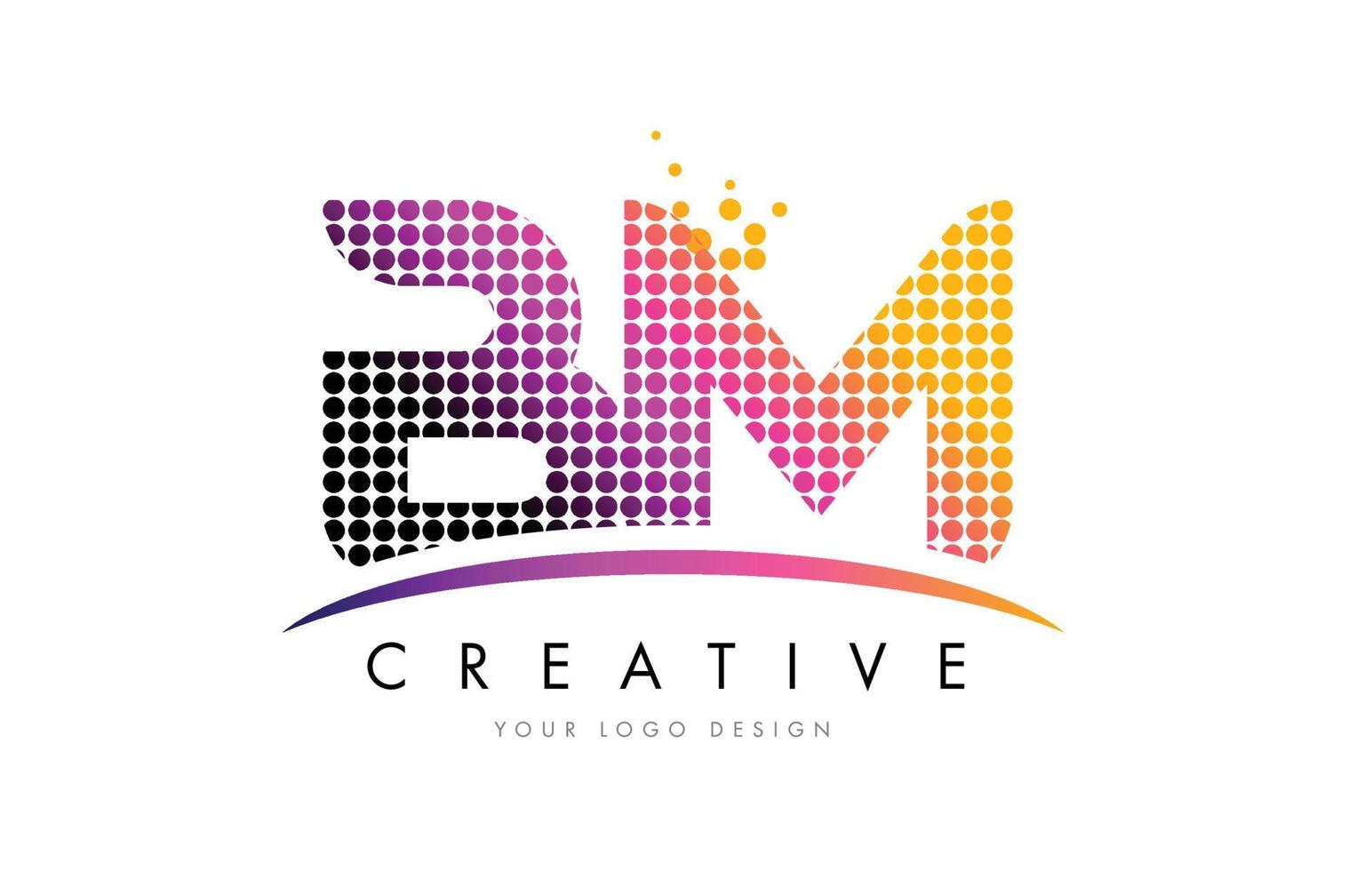 BM B M Letter Logo Design with Magenta Dots and Swoosh vector