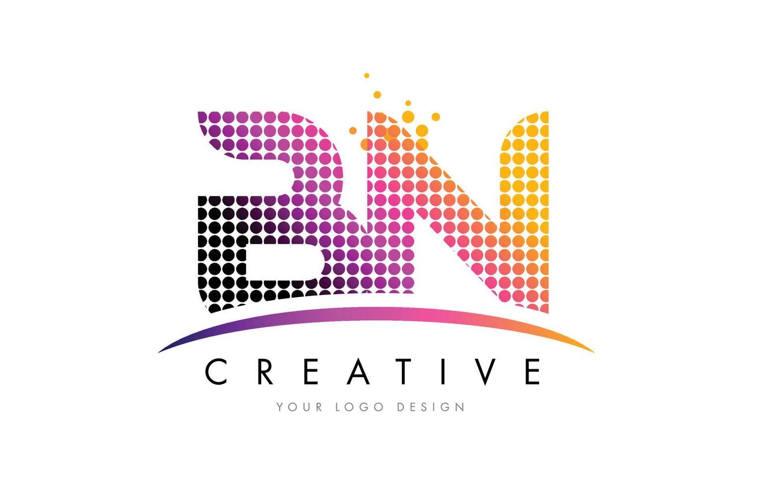 Diseño de logotipo bn bn carta con puntos magentas y swoosh vector