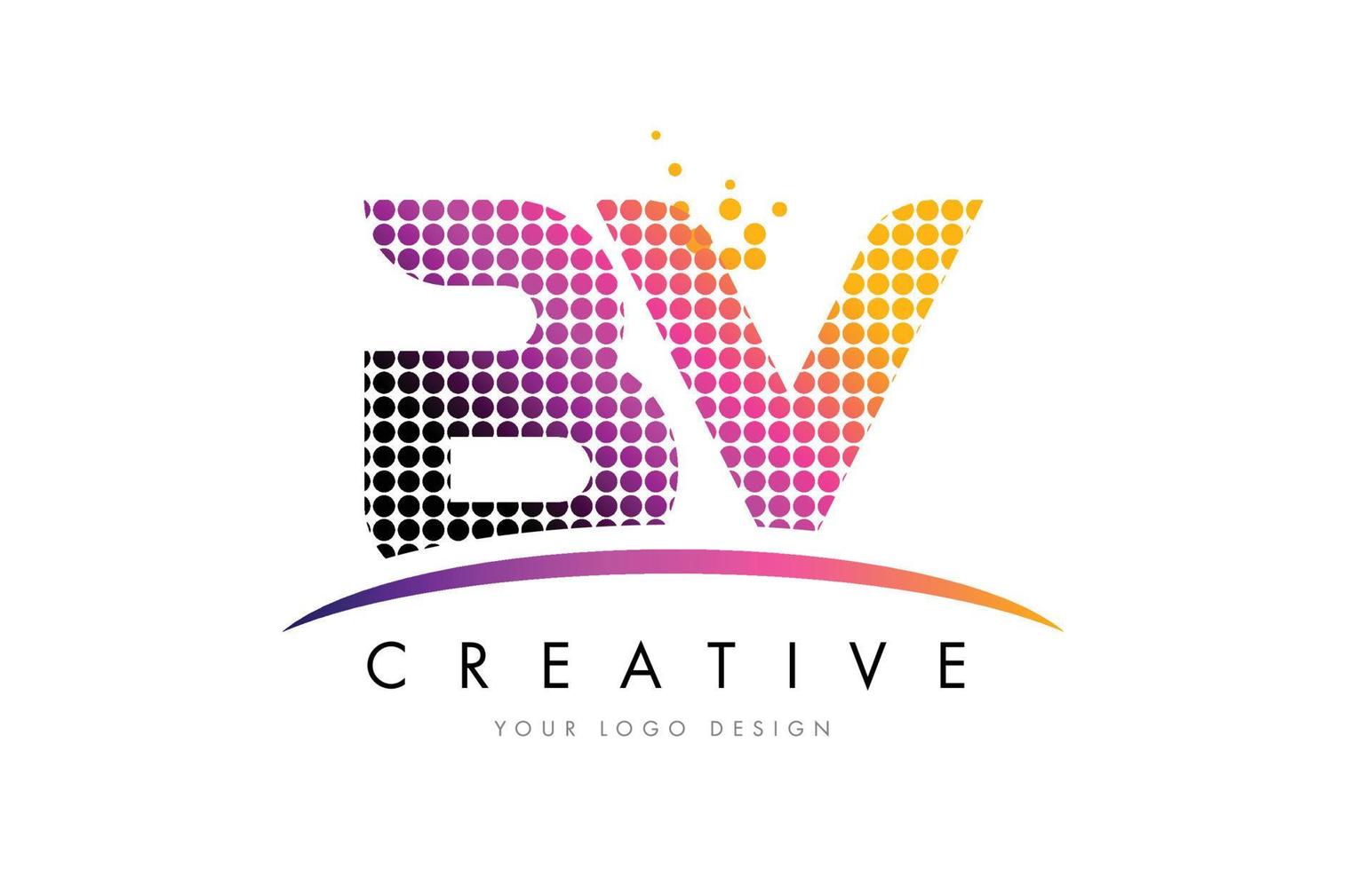 BV B V Letter Logo Design with Magenta Dots and Swoosh vector