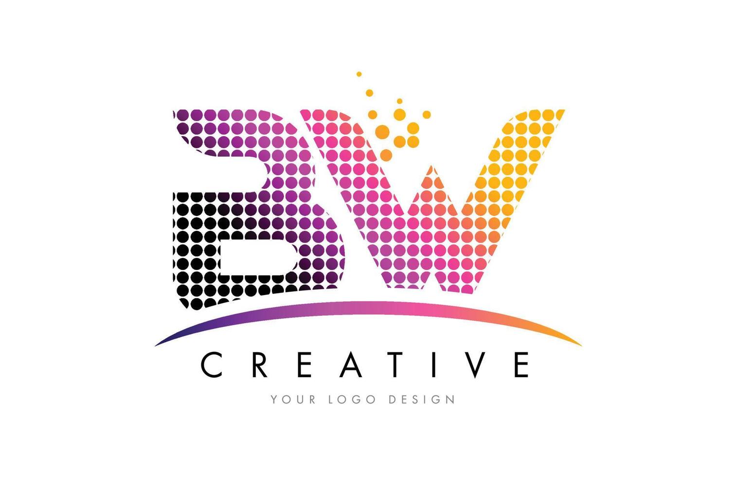BW B W Letter Logo Design with Magenta Dots and Swoosh vector
