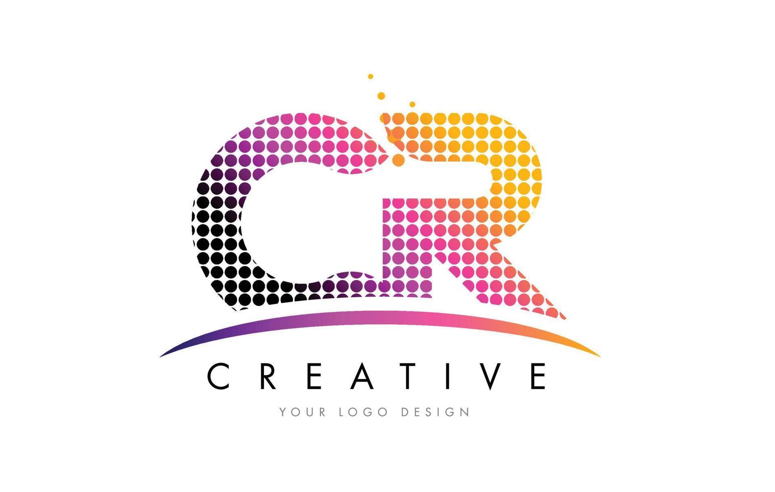 CR C R Letter Logo Design with Magenta Dots and Swoosh vector