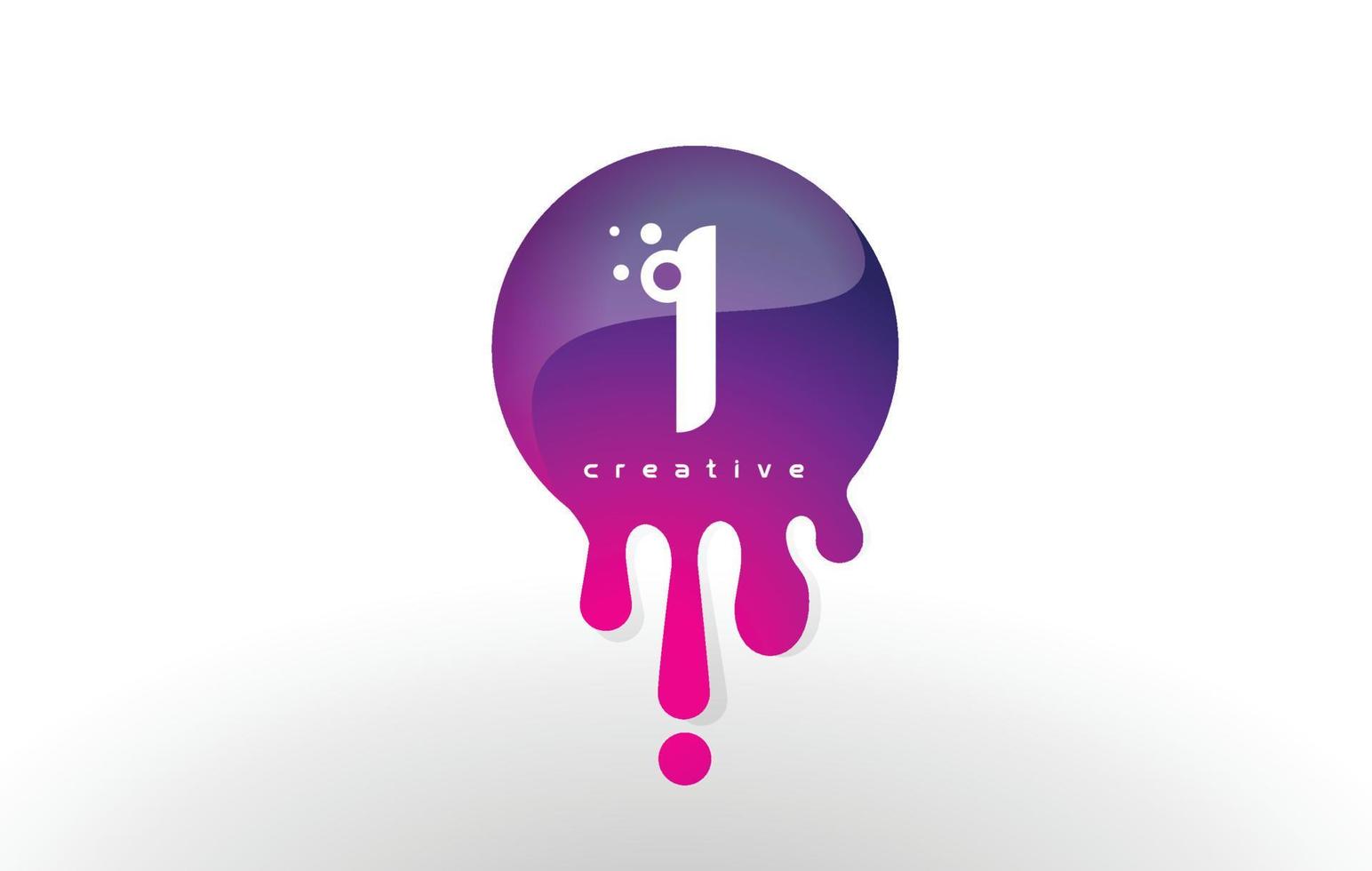 Logotipo de salpicaduras de letra i. diseño de letra de puntos y burbujas púrpuras vector