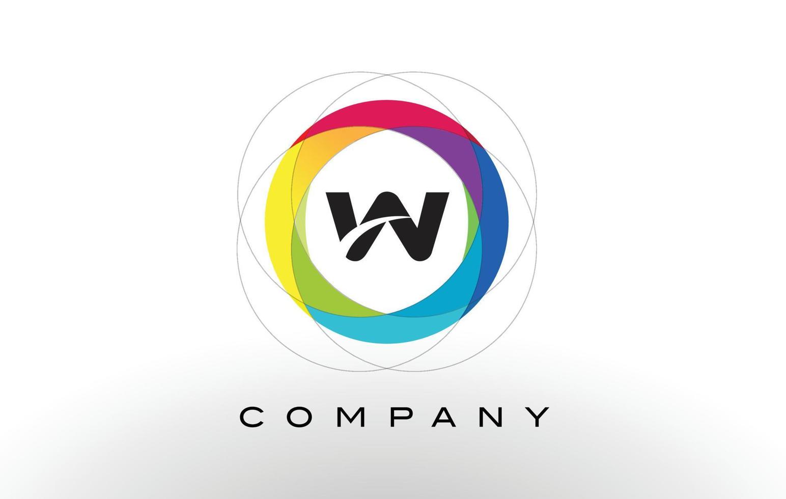 W Letter Logo with Rainbow Circle Design. vector