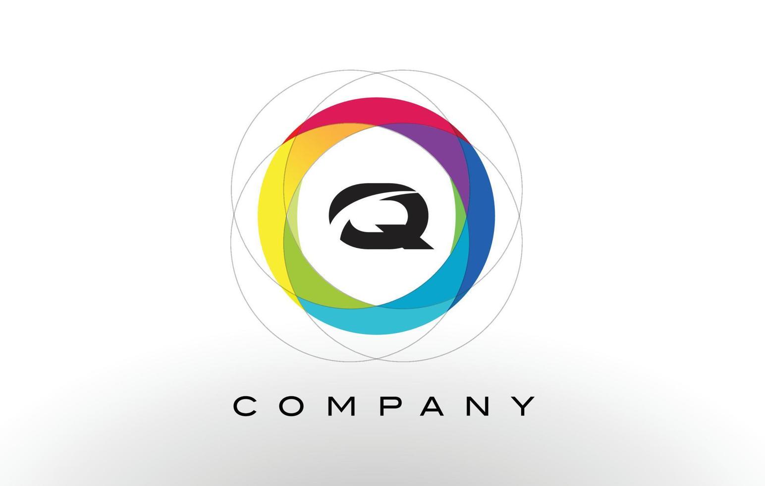 Q Letter Logo with Rainbow Circle Design. vector