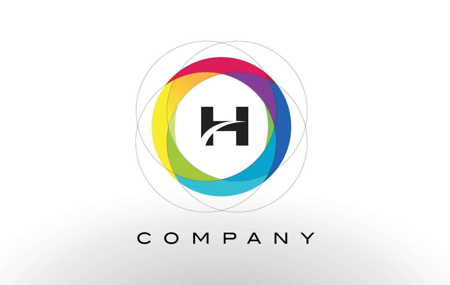 H Letter Logo with Rainbow Circle Design. vector
