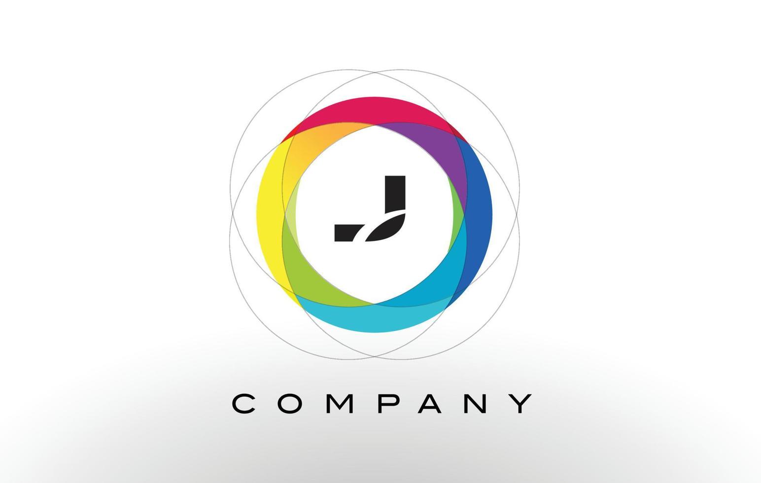 J Letter Logo with Rainbow Circle Design. vector