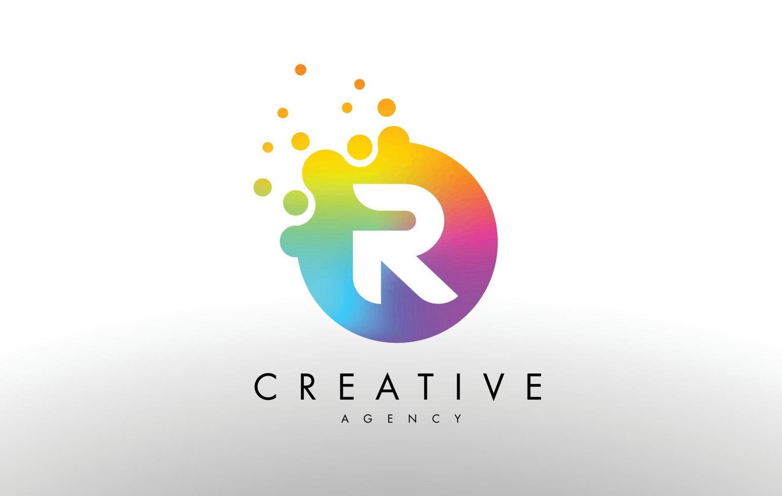 R logo de letra de puntos de arco iris. vector de diseño de letra con puntos de colores