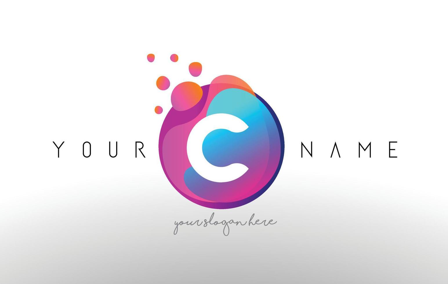 Logo de letra c puntos con burbujas. un vector de diseño de letra con partículas de colores vibrantes.