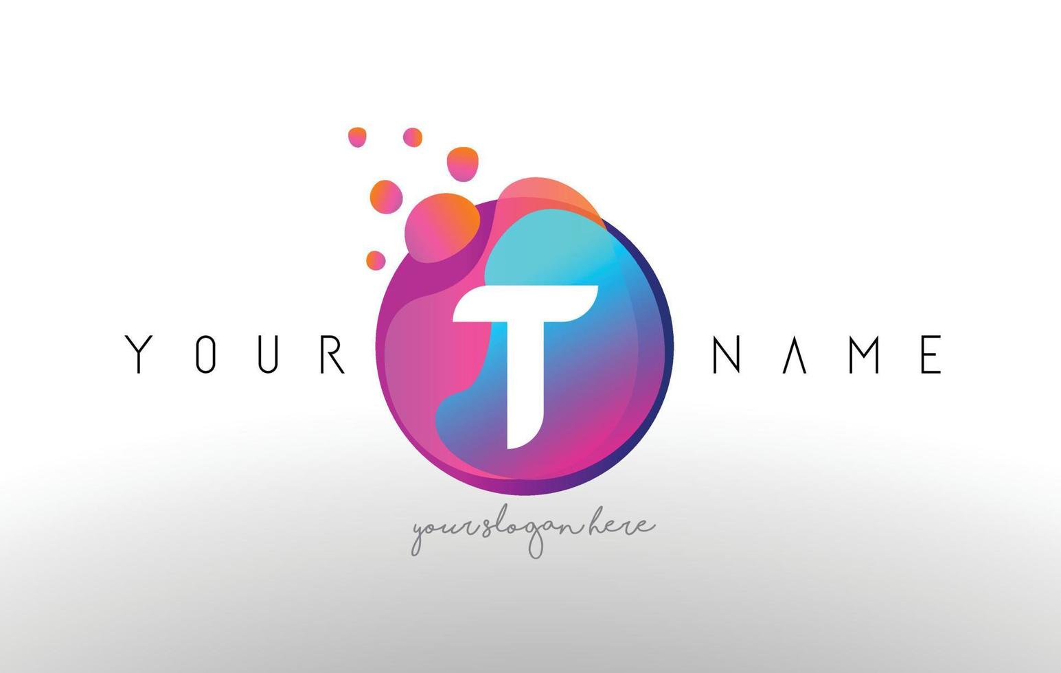 Logo de letra t puntos con burbujas. un vector de diseño de letra con partículas de colores vibrantes.