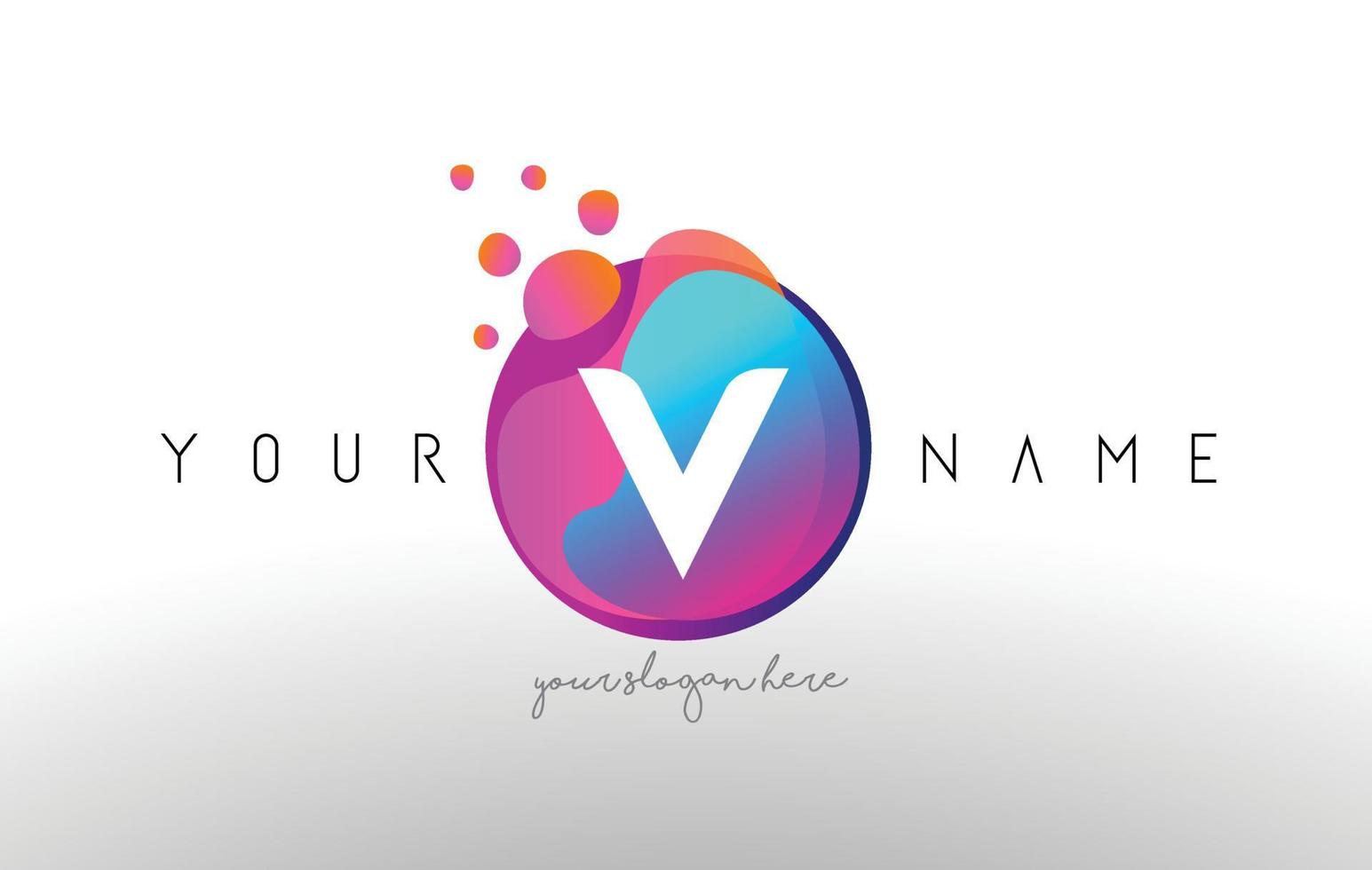 Logo de letra v puntos con burbujas. un vector de diseño de letra con partículas de colores vibrantes.