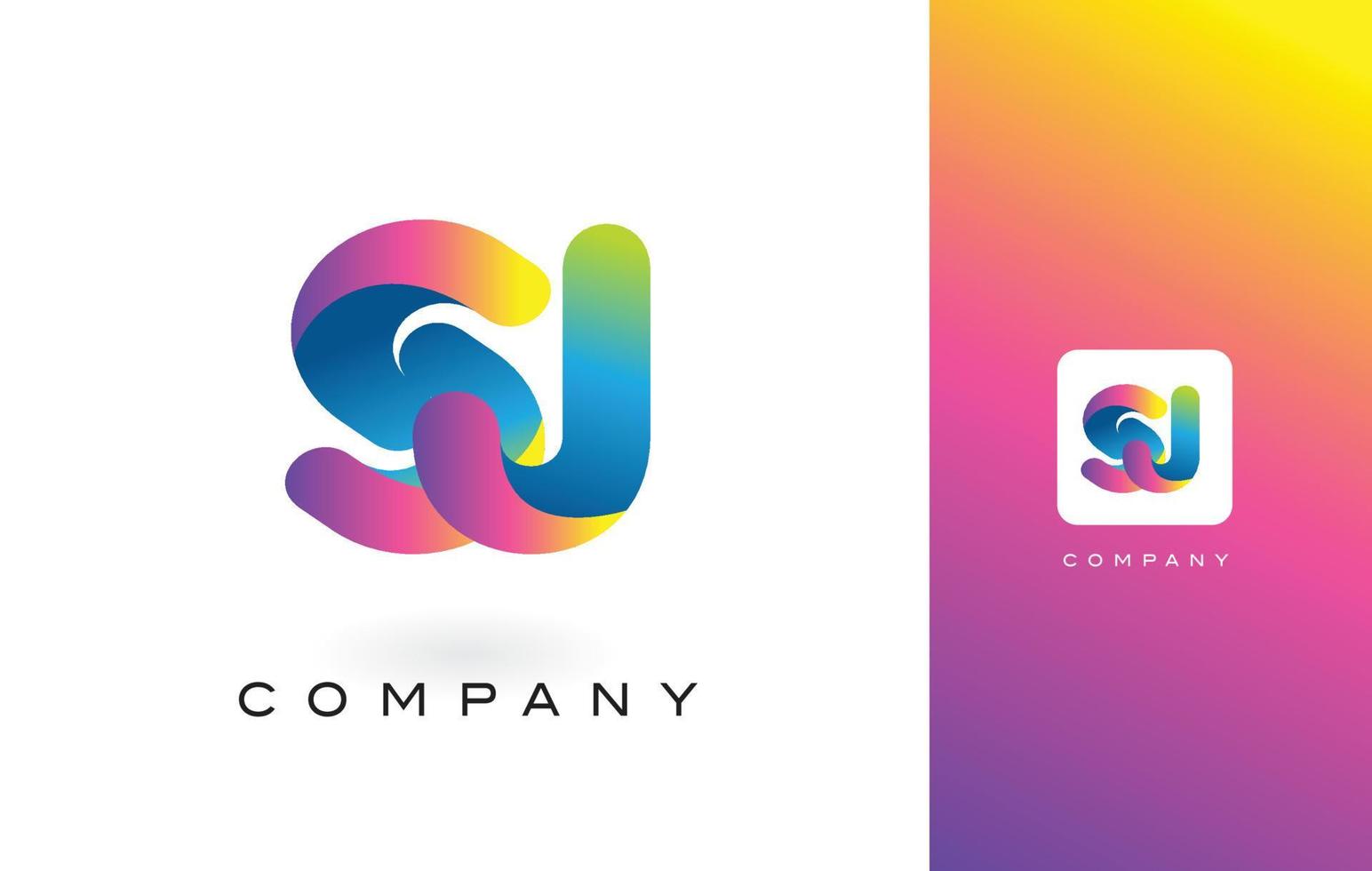 SJ Logo Letter With Rainbow Vibrant Beautiful Colors. Colorful Trendy Purple and Magenta Letters Vector. vector