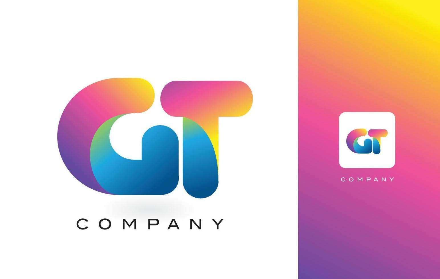 Letra del logotipo de GT con hermosos colores vibrantes del arco iris. colorido vector de letras moradas y magentas de moda.