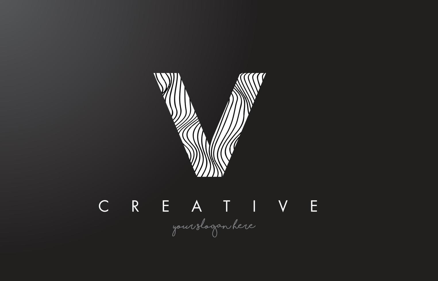 V Letter Logo with Zebra Lines Texture Design Vector. vector
