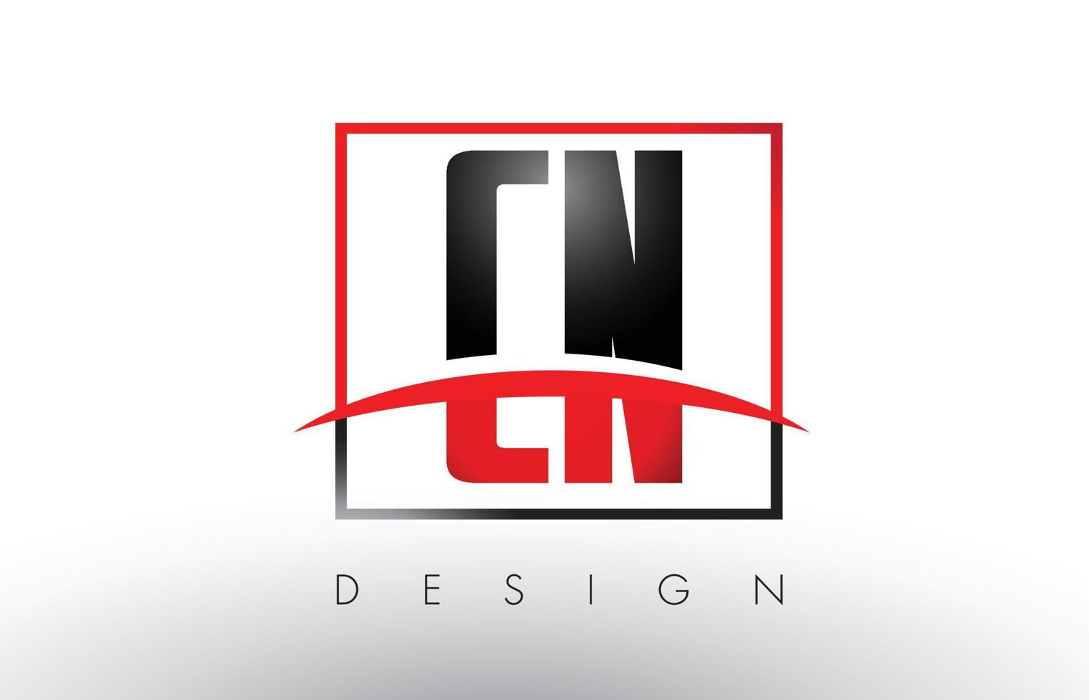 cn cn logo letras con colores rojo y negro y swoosh. vector