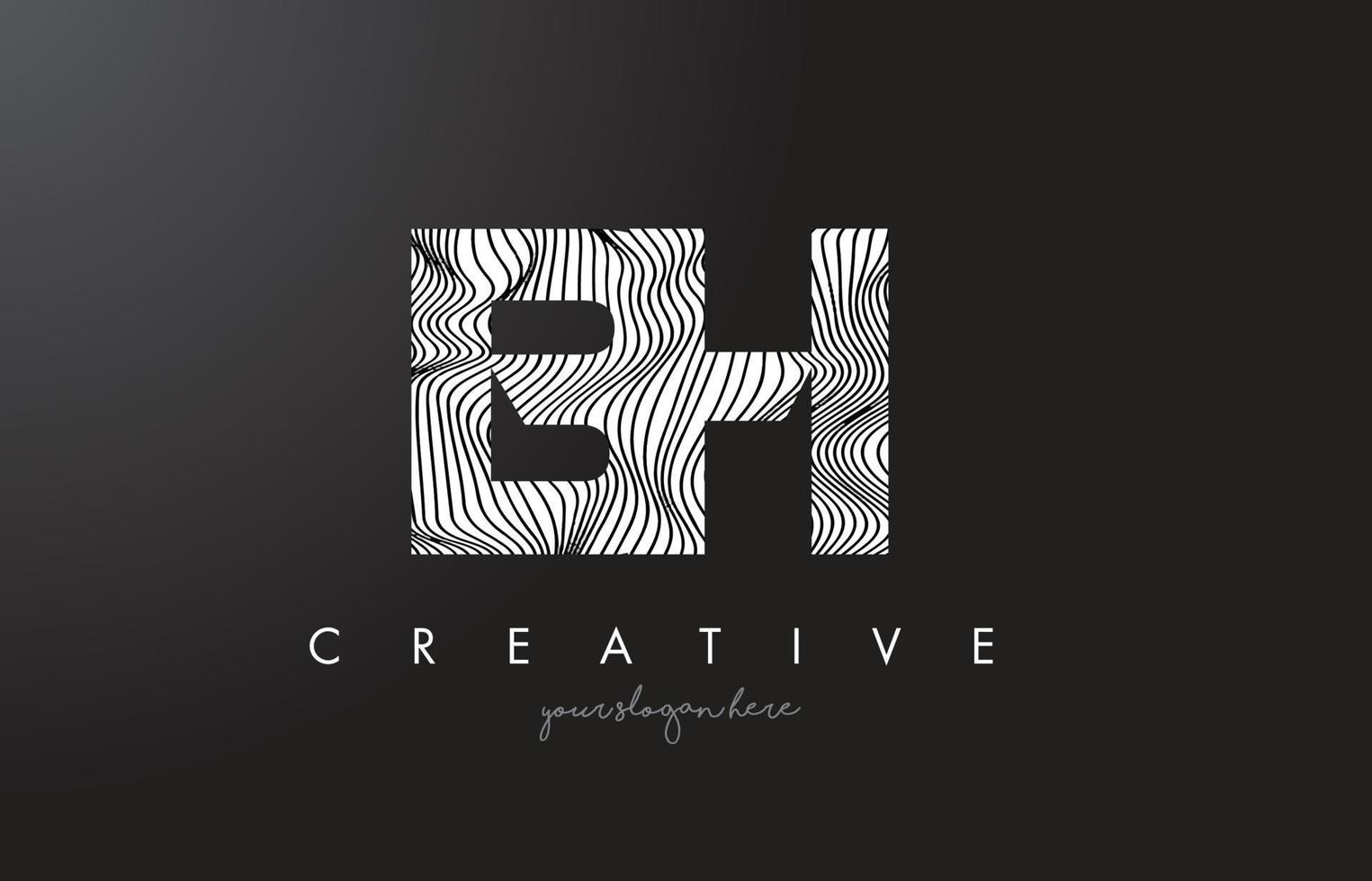 BH B H Letter Logo with Zebra Lines Texture Design Vector. vector