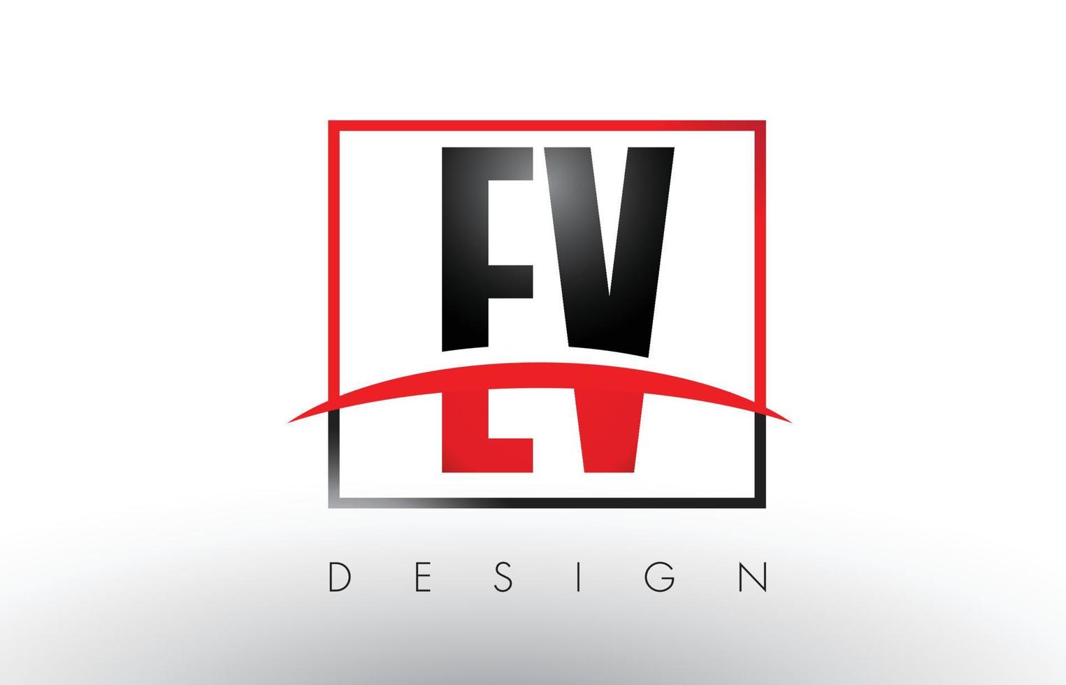 letras del logotipo de ev ev con colores rojo y negro y swoosh. vector