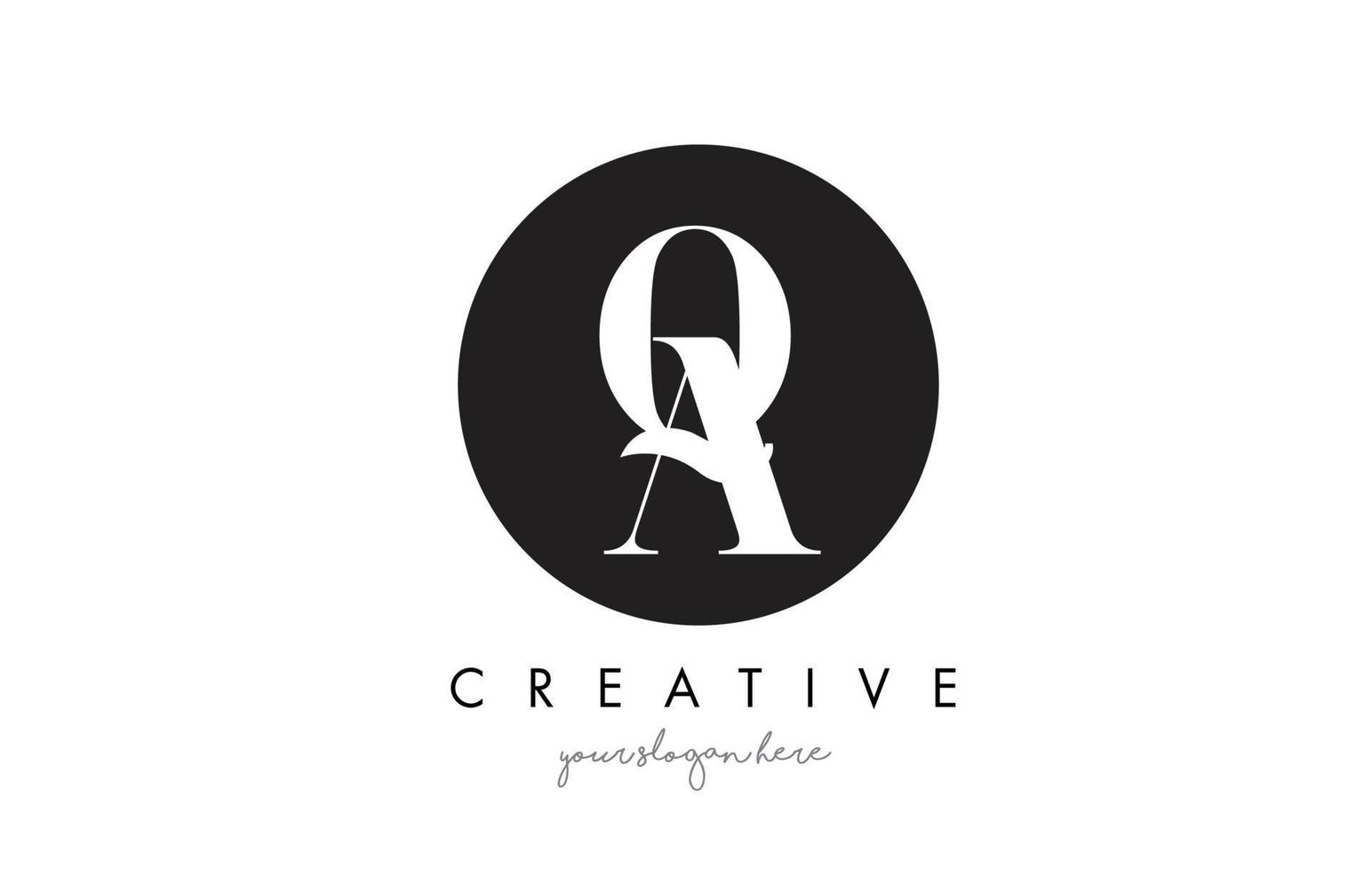 QA Letter Logo Design with Black Circle and Serif Font. vector