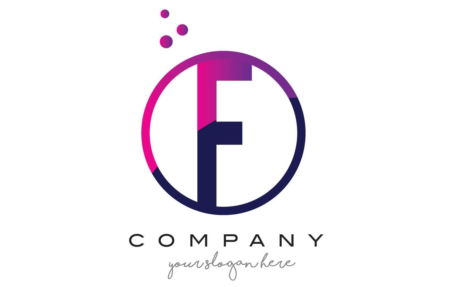 F Circle Letter Logo Design with Purple Dots Bubbles vector