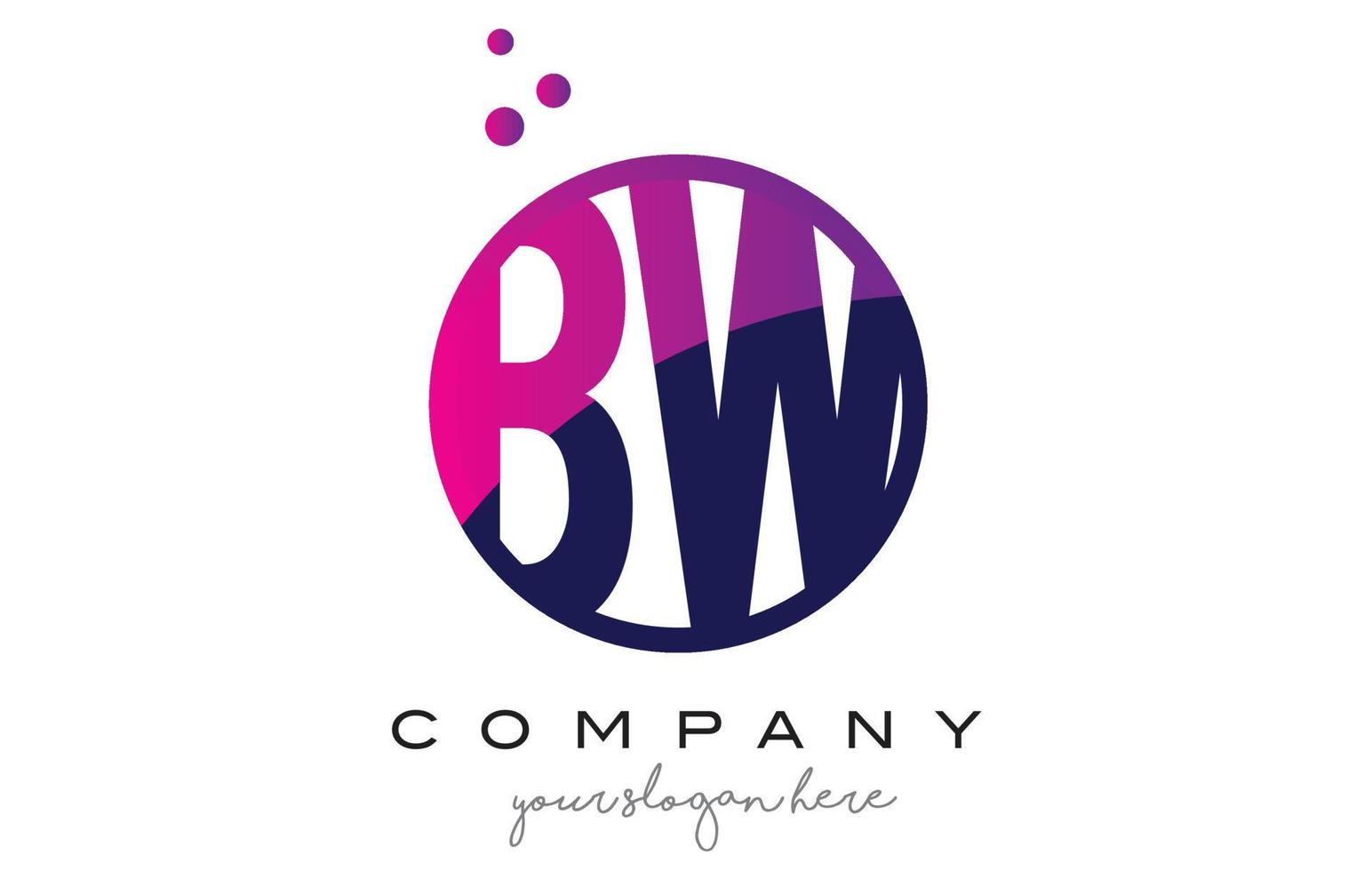 Diseño de logotipo bw bw círculo letra con puntos púrpuras burbujas vector