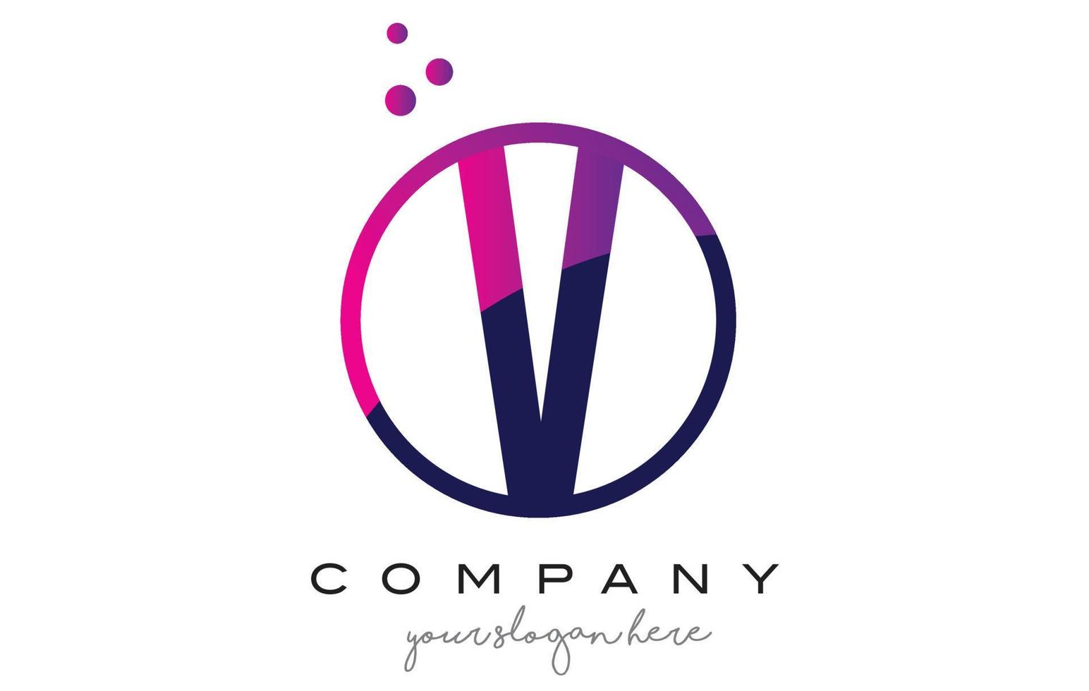 Diseño de logotipo de letra v círculo con burbujas de puntos púrpuras vector