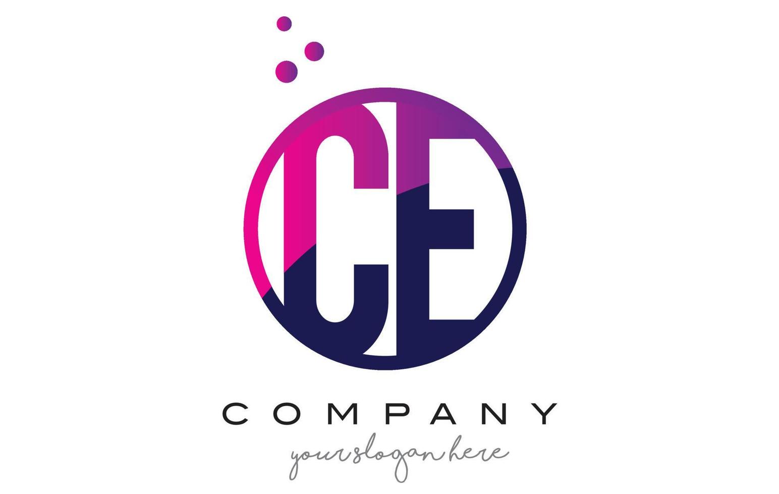 CE C E Circle Letter Logo Design with Purple Dots Bubbles vector