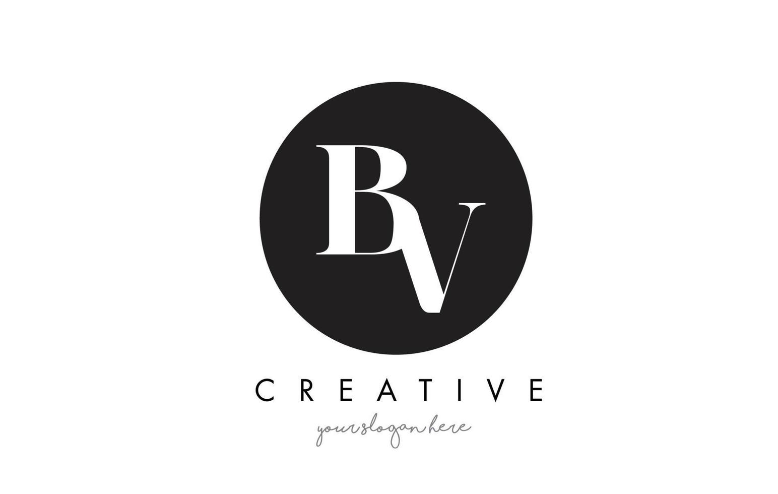 BV Letter Logo Design with Black Circle and Serif Font. vector