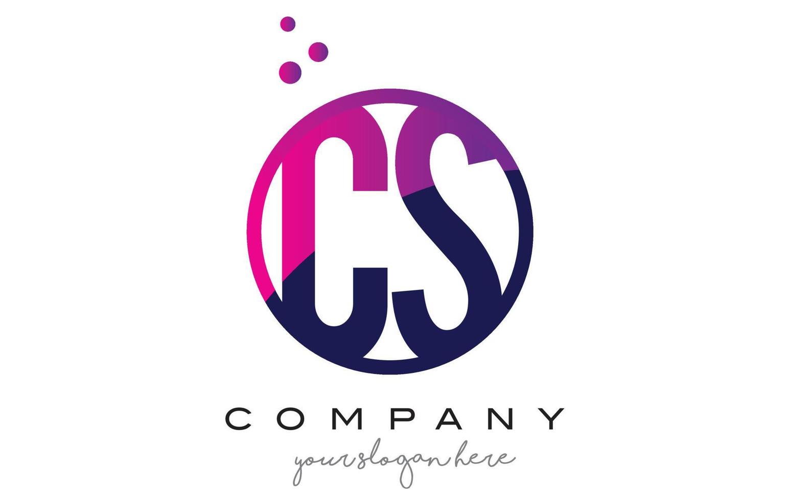 Diseño de logotipo cs cs círculo letra con puntos púrpuras burbujas vector