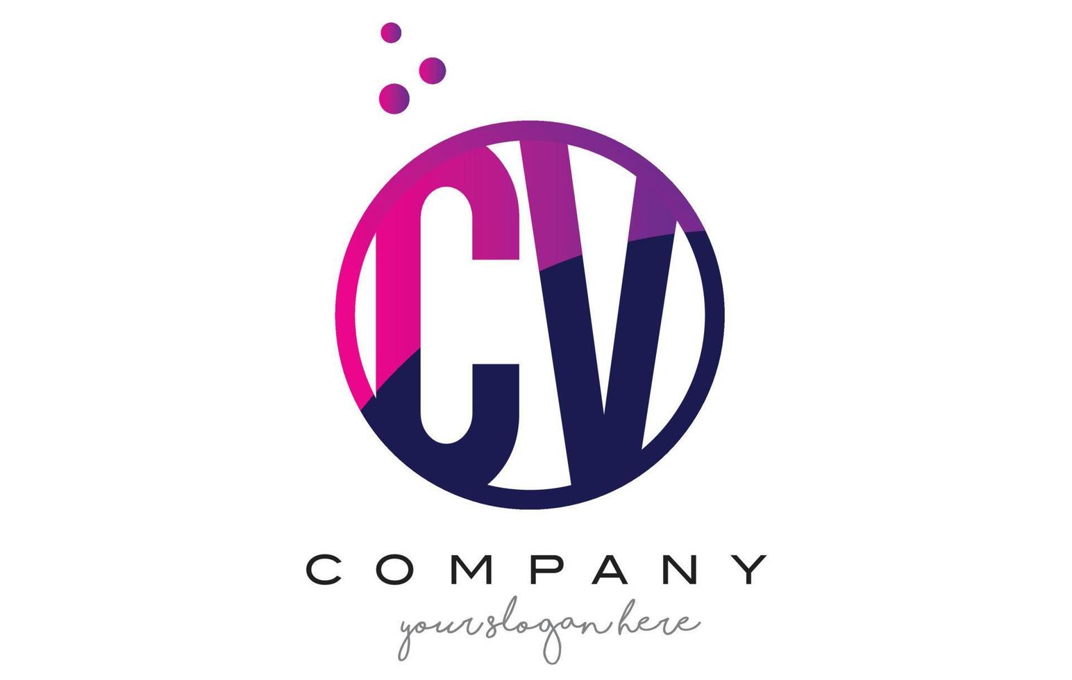CV C V Circle Letter Logo Design with Purple Dots Bubbles vector