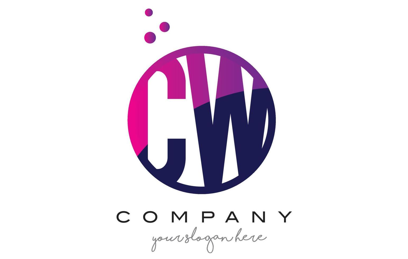 CW C W Circle Letter Logo Design with Purple Dots Bubbles vector
