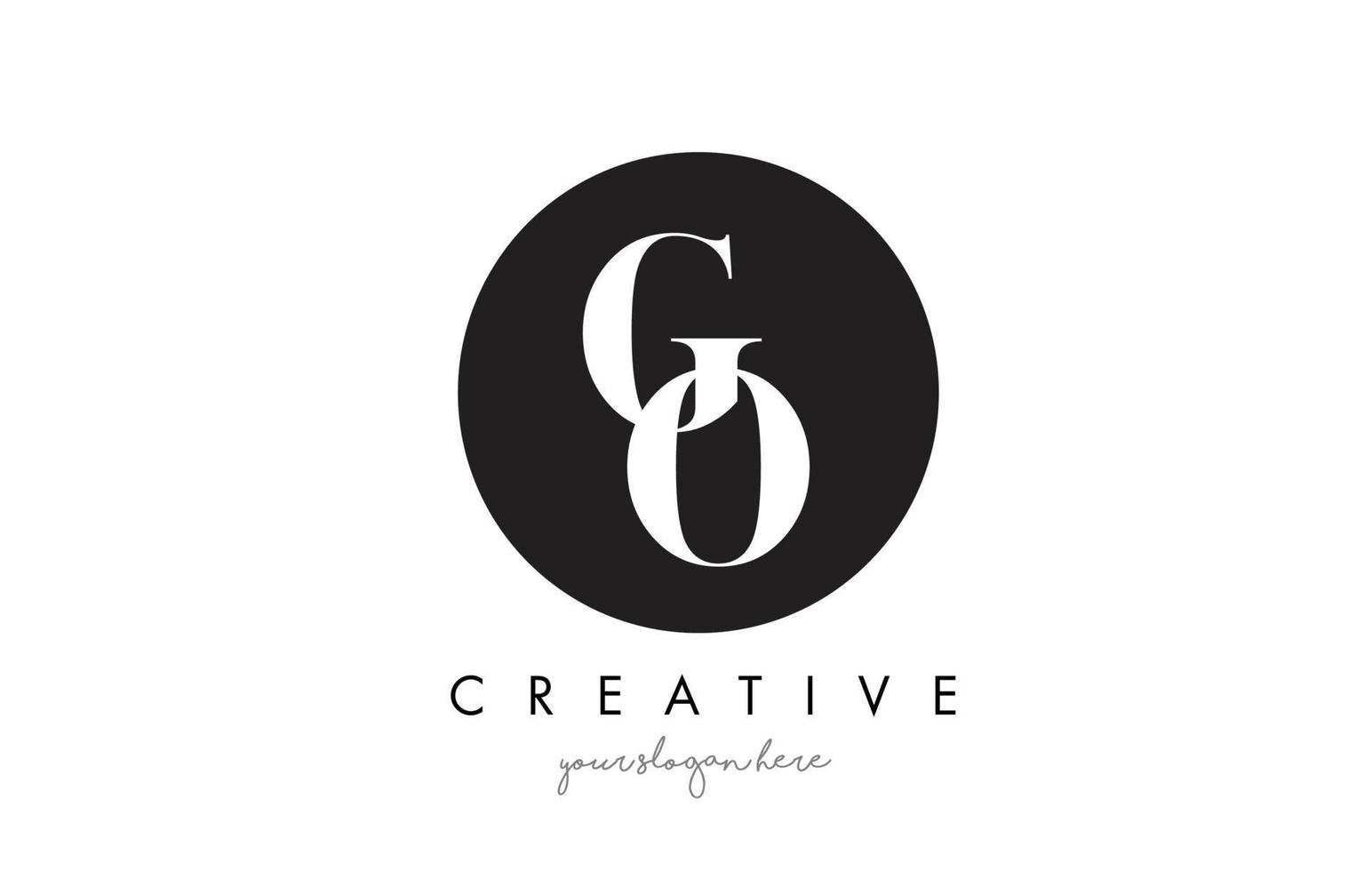 GO Letter Logo Design with Black Circle and Serif Font. vector