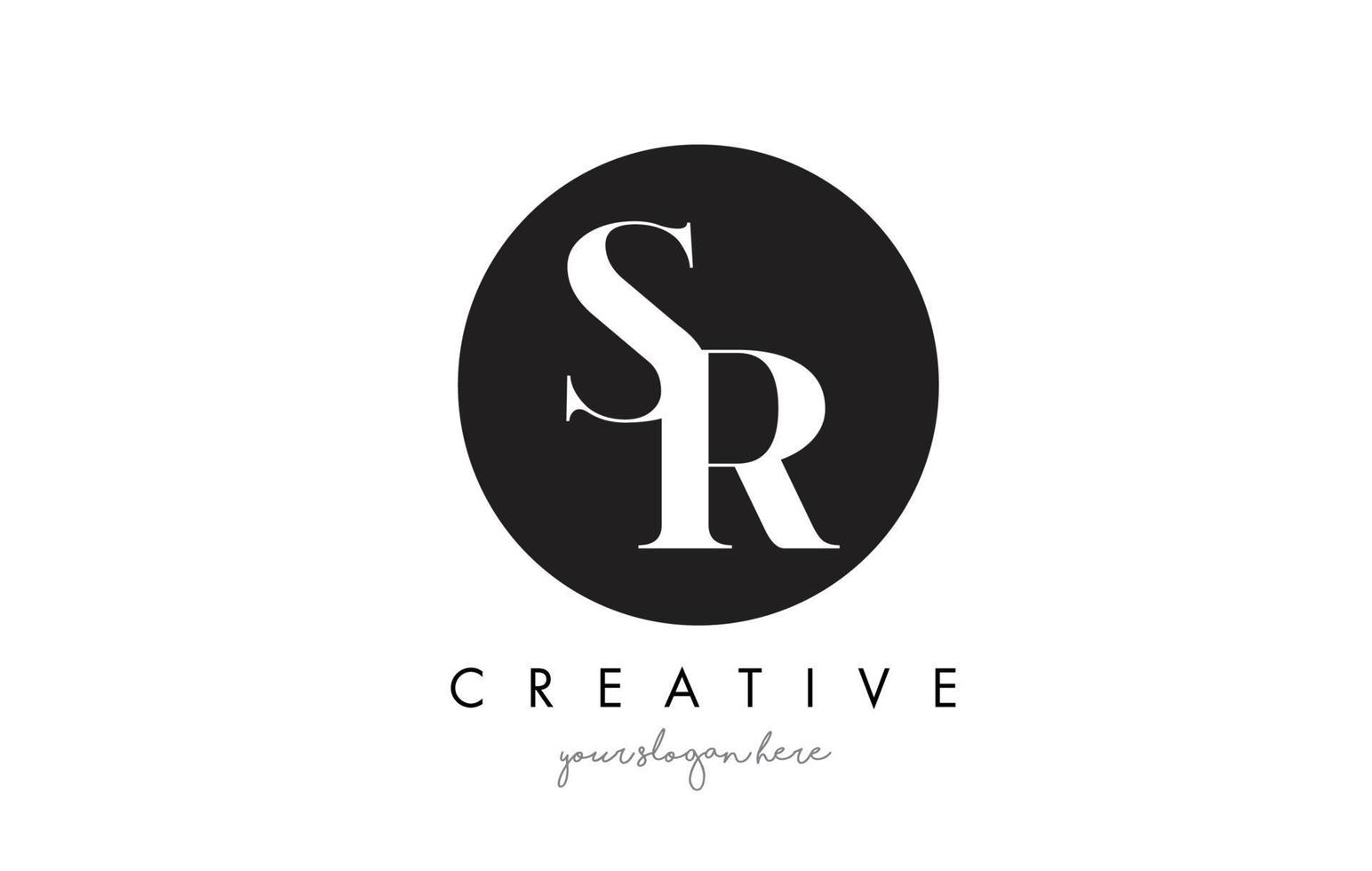 Diseño de logotipo letra sr con círculo negro y fuente serif. vector