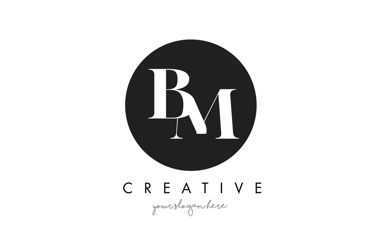 BM Letter Logo Design with Black Circle and Serif Font. vector