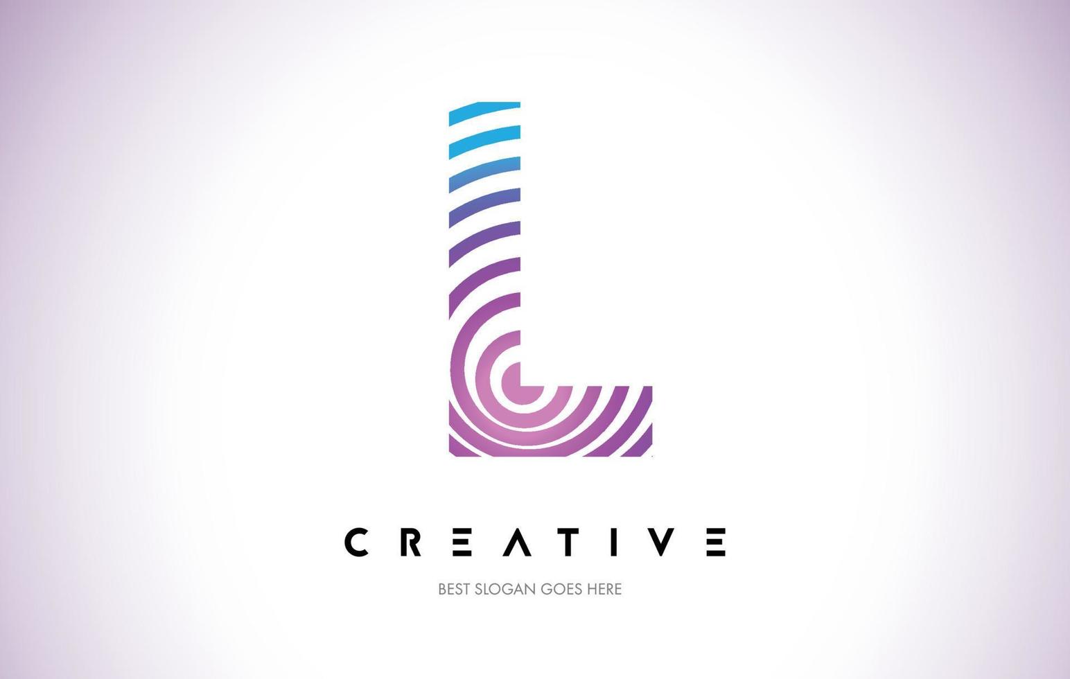 L Lines Warp Logo Design. Letter Icon Made with Purple Circular Lines. vector