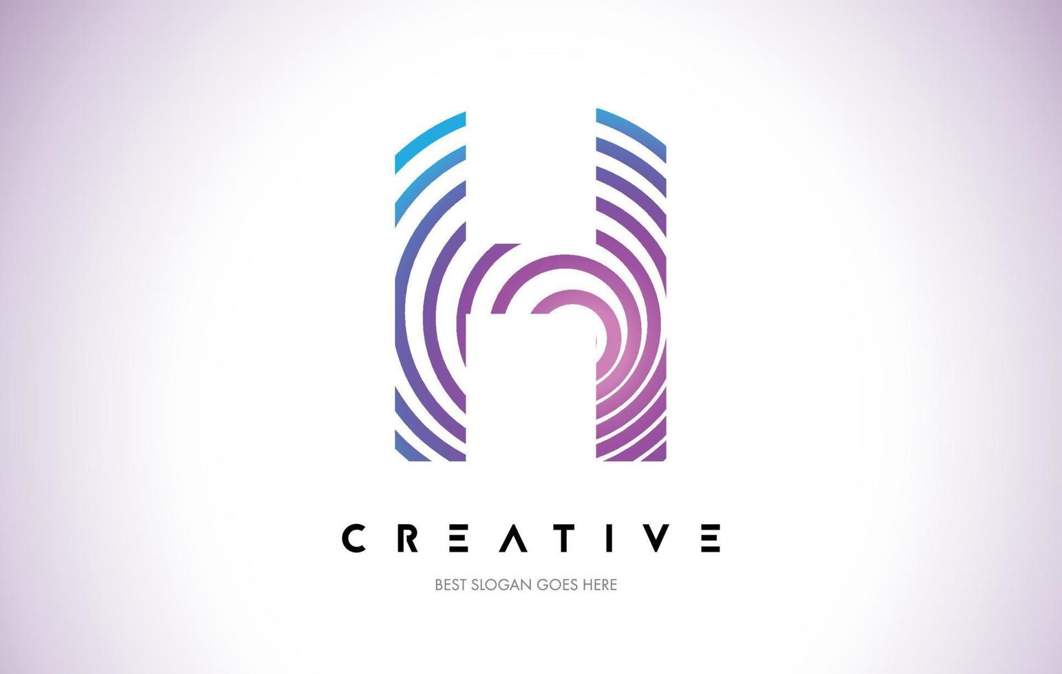 H Lines Warp Logo Design. Letter Icon Made with Purple Circular Lines. vector