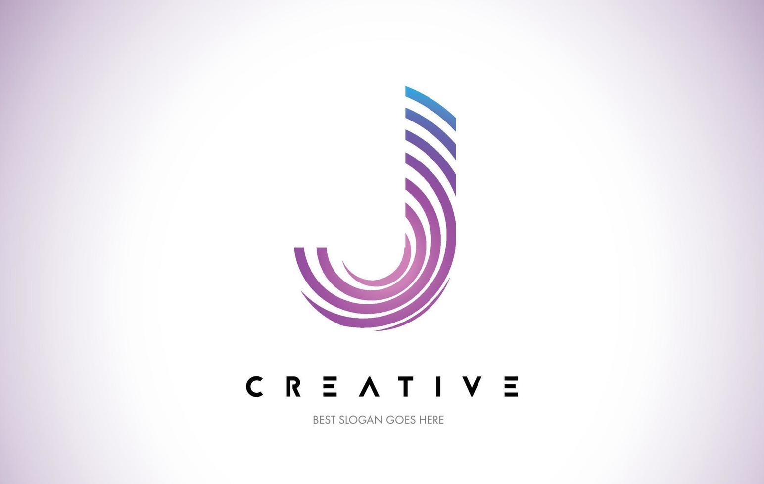 J Lines Warp Logo Design. Letter Icon Made with Purple Circular Lines. vector