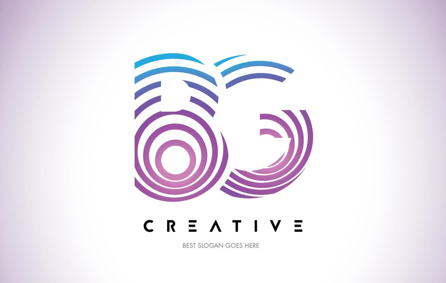 BG Lines Warp Logo Design. Letter Icon Made with Purple Circular Lines. vector